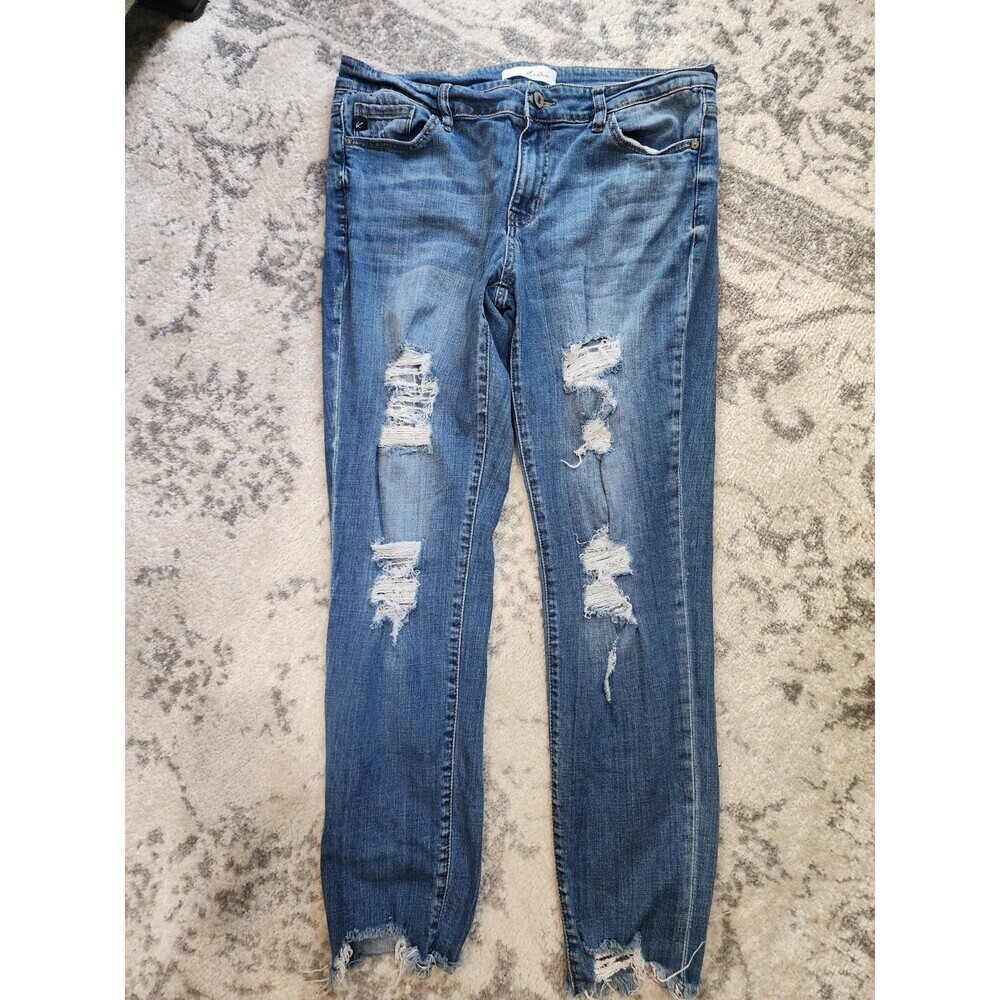 KanCan Women’s Clothes SZ 15/31 Leg Fringe Mid Rise Stretch Skinny Jeans